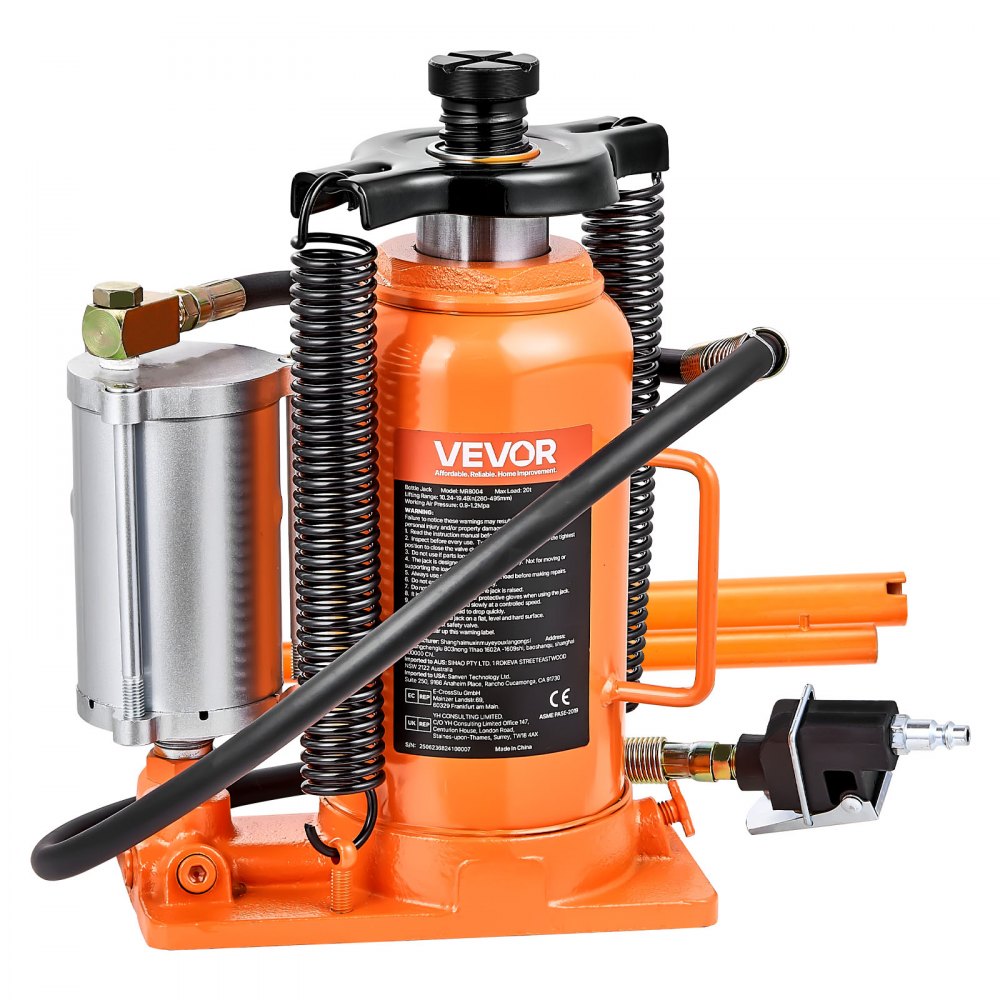 VEVOR Air Hydraulic Bottle Jack, 20 Ton (44092 lbs) Capacity, 10.2-19.5 Inch Lifting Range, Pneumatic/Manual Heavy Duty