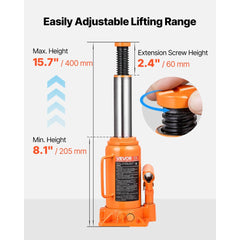 VEVOR Hydraulic Bottle Jack, 12 Ton (26455.5 lbs) Capacity, 8.1-15.7 Inch Lifting Range, Heavy Duty Welded Bottle Jack