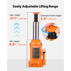 VEVOR Hydraulic Bottle Jack, 20 Ton (44092 lbs) Capacity, 8.9-17.1 Inch Lifting Range, Heavy Duty Welded Bottle Jack