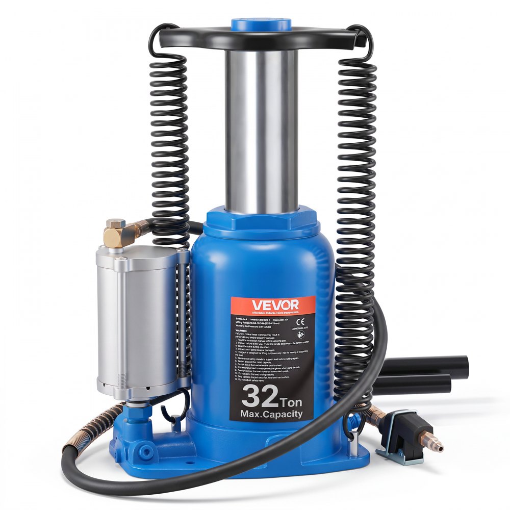 VEVOR Air Hydraulic Bottle Jack, 32 Ton (70546.9 lbs) Capacity, 10-16.3 Inch Lifting Range, Pneumatic/Manual Heavy Duty