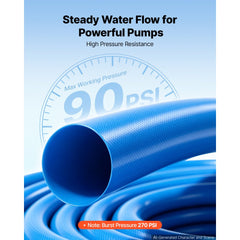 VEVOR Discharge Hose 1-1/2" x 50 ft PVC Lay Flat Backwash Water Pump Hose, for Swimming Pool Sand Filter & Sump Pump