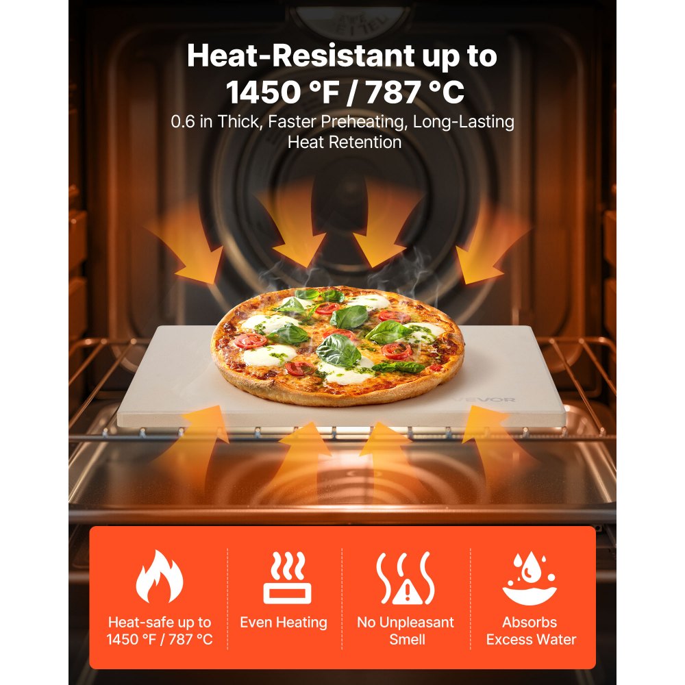 VEVOR Pizza Stone, 15 x 12 in Rectangular Cordierite Pizza Stone, Extra Large Baking-Stone with Scraper, 0.6 in Thick