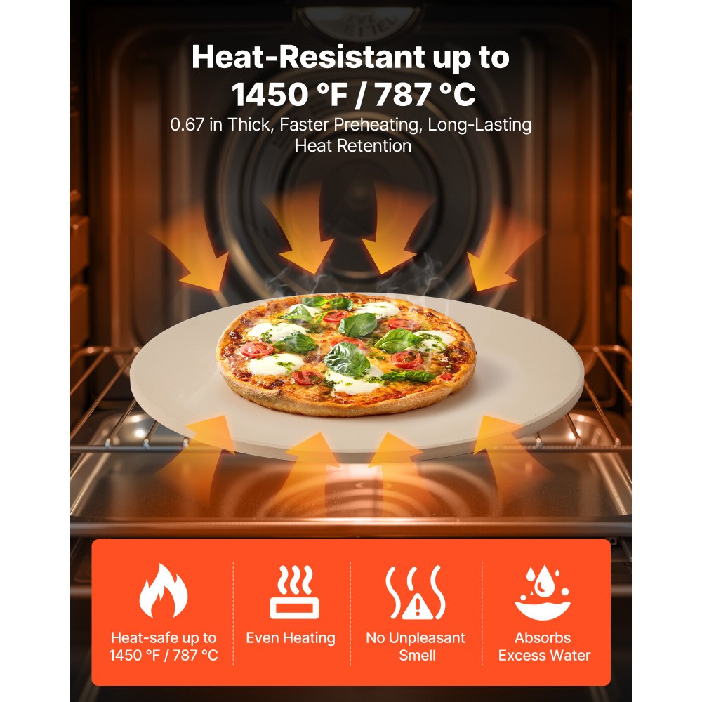 VEVOR Pizza Stone, 16 in Round Pizza Stone, 0.67" Thick Extra Large Baking-Stone with Rack Stand, 1450℉ Heat-Resistant