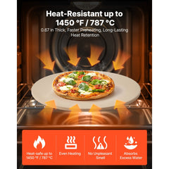 VEVOR Pizza Stone, 16 in Round Pizza Stone, 0.67" Thick Extra Large Baking-Stone with Rack Stand, 1450℉ Heat-Resistant