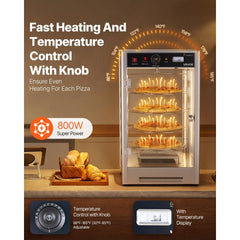 VEVOR Commercial Food Warmer Display, 4-Tier Pizza Warmer with Rotary Steam Heating for 14 in Pizza, 86℉~185℉