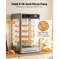 VEVOR Commercial Food Warmer Display, 4-Tier Pizza Warmer with Rotary Steam Heating for 14 in Pizza, 86℉~185℉