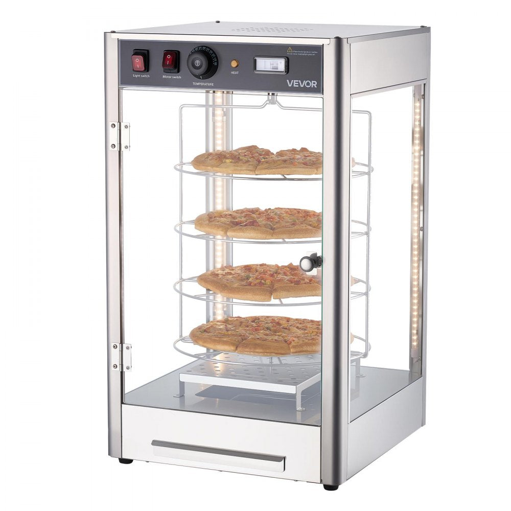 VEVOR Commercial Food Warmer Display, 4-Tier Pizza Warmer with Rotary Steam Heating for 14 in Pizza, 86℉~185℉