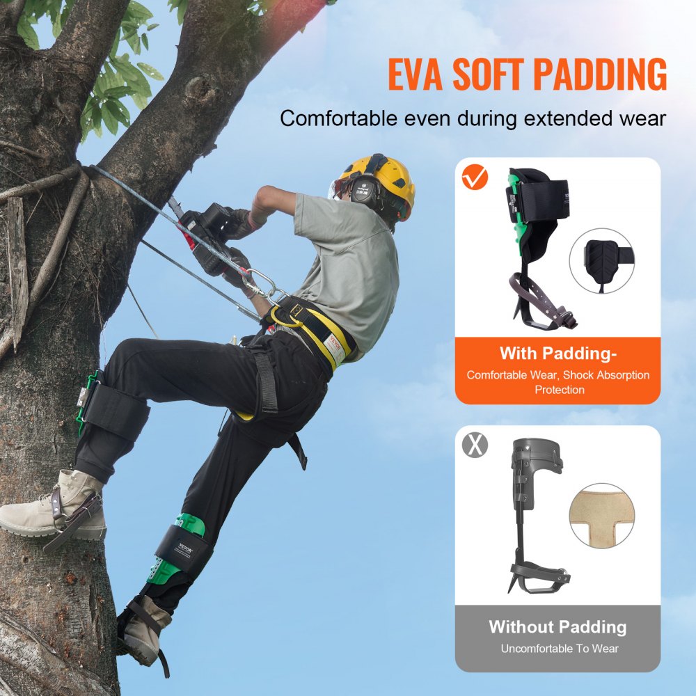 VEVOR Tree Climbing Spikes, 1 Pair Alloy Steel Climbing Spurs, 350lbs Load Capacity Tree Climbing Gear with Straps and