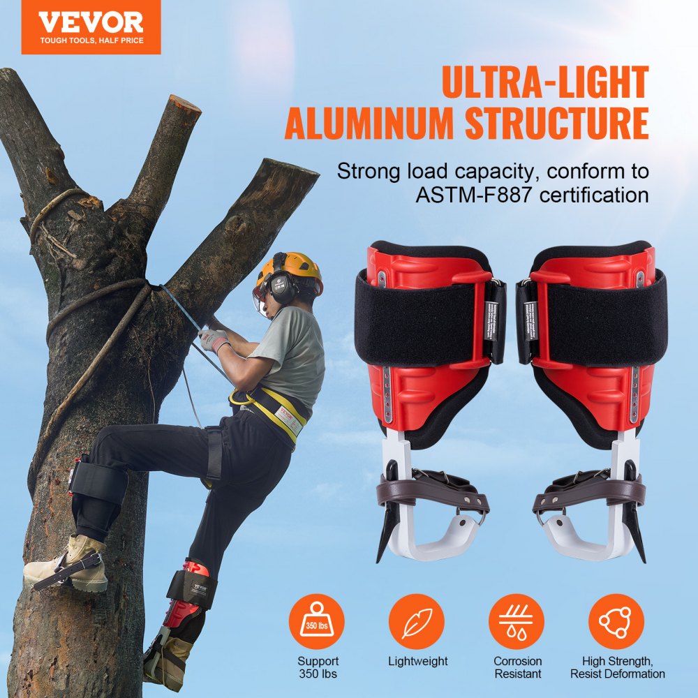 VEVOR Tree Climbing Spikes, 1 Pair Aluminum Climbing Spurs, 350lbs Load Capacity Tree Climbing Gear with Straps and