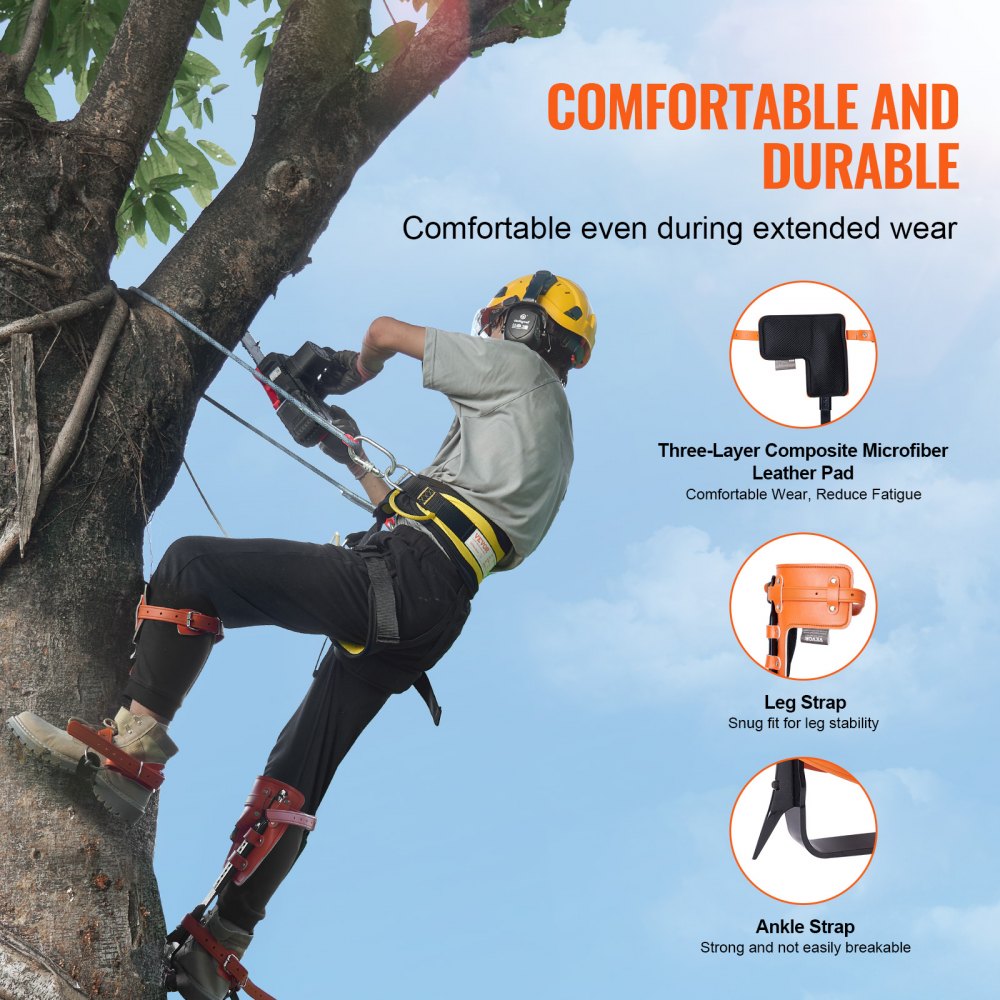 VEVOR Tree Climbing Spikes Set, 1 Pair Alloy Steel Climbing Spurs with Safety Rope and Safety Harness, 350lbs Load
