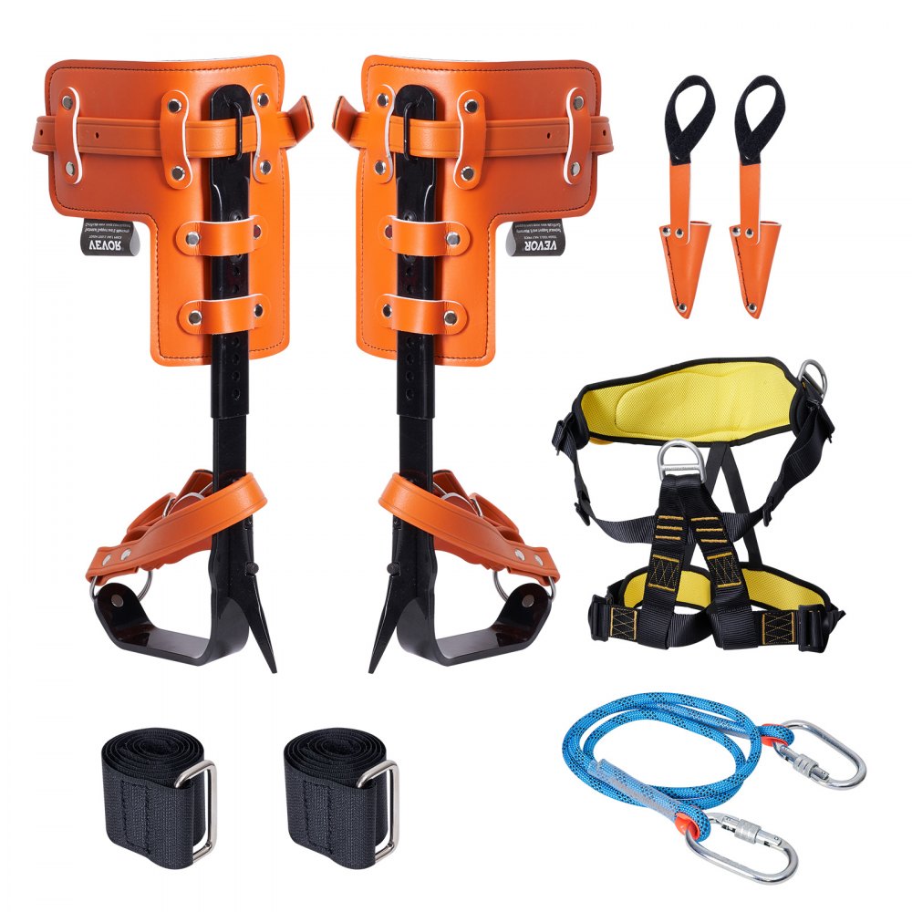 VEVOR Tree Climbing Spikes Set, 1 Pair Alloy Steel Climbing Spurs with Safety Rope and Safety Harness, 350lbs Load