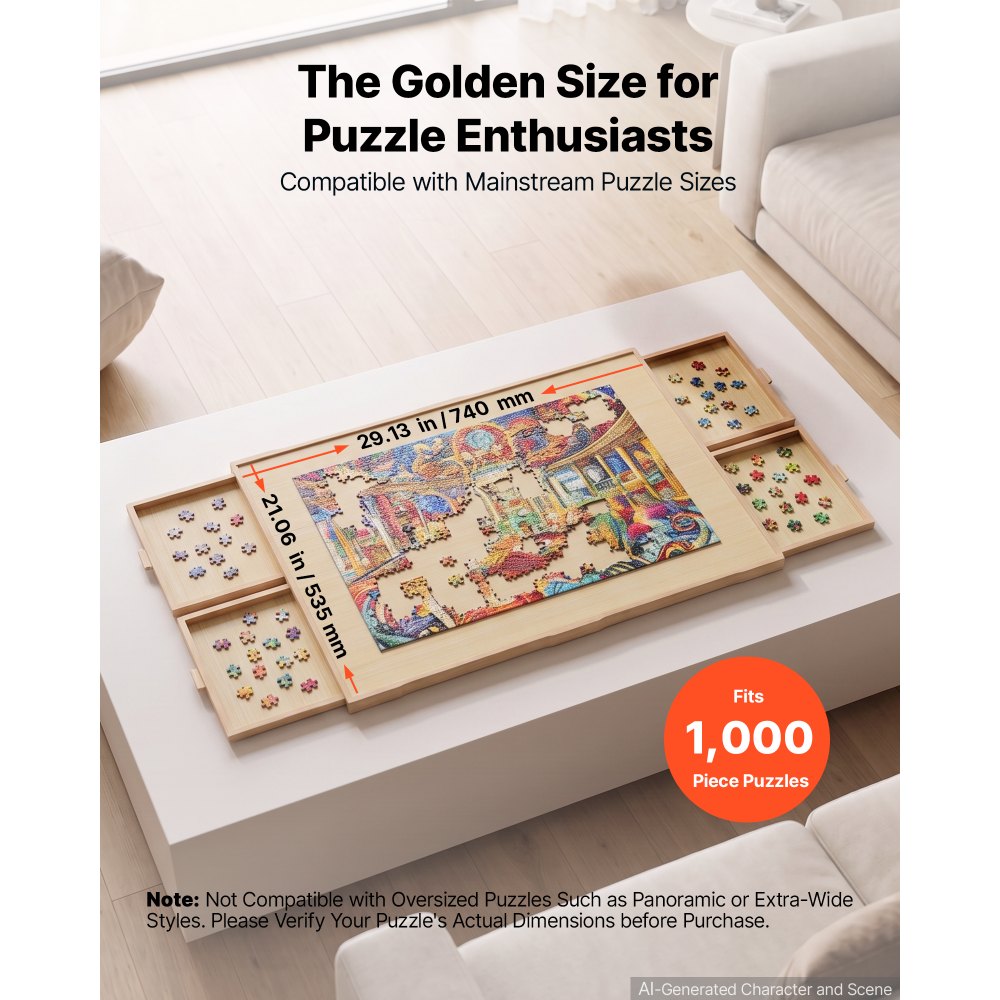 VEVOR 1000 Piece Puzzle Board with 4 Drawers and Cover, 29x21 in, Birthday Gift for Mom, Portable Wooden Table, Jigsaw