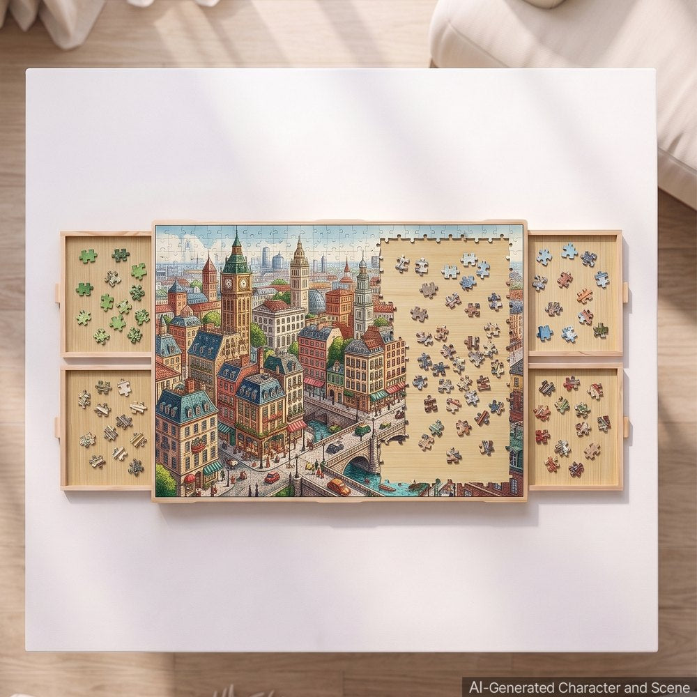 VEVOR 1000 Piece Puzzle Board with 4 Drawers and Cover, 29x21 in, Birthday Gift for Mom, Portable Wooden Table, Jigsaw