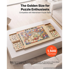 VEVOR 1500 Piece Rotating Puzzle Board with 4 Drawers and Cover, 34x25 in, Birthday Gift for Mom, Portable Wooden