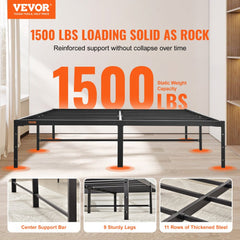 VEVOR 14 Inch Queen Metal Bed Frame Platform, No Box Spring Needed, 1500 lbs Loading Capacity Embedded Heavy Duty