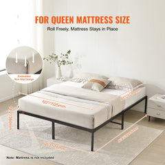 VEVOR 14 Inch Queen Metal Bed Frame Platform, No Box Spring Needed, 1500 lbs Loading Capacity Embedded Heavy Duty