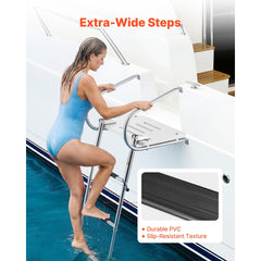 VEVOR Boat Ladder, 3 Steps, Stainless Steel Telescoping Folding Swim Deck Ladder for Rear Entry Inboard, 400 lbs