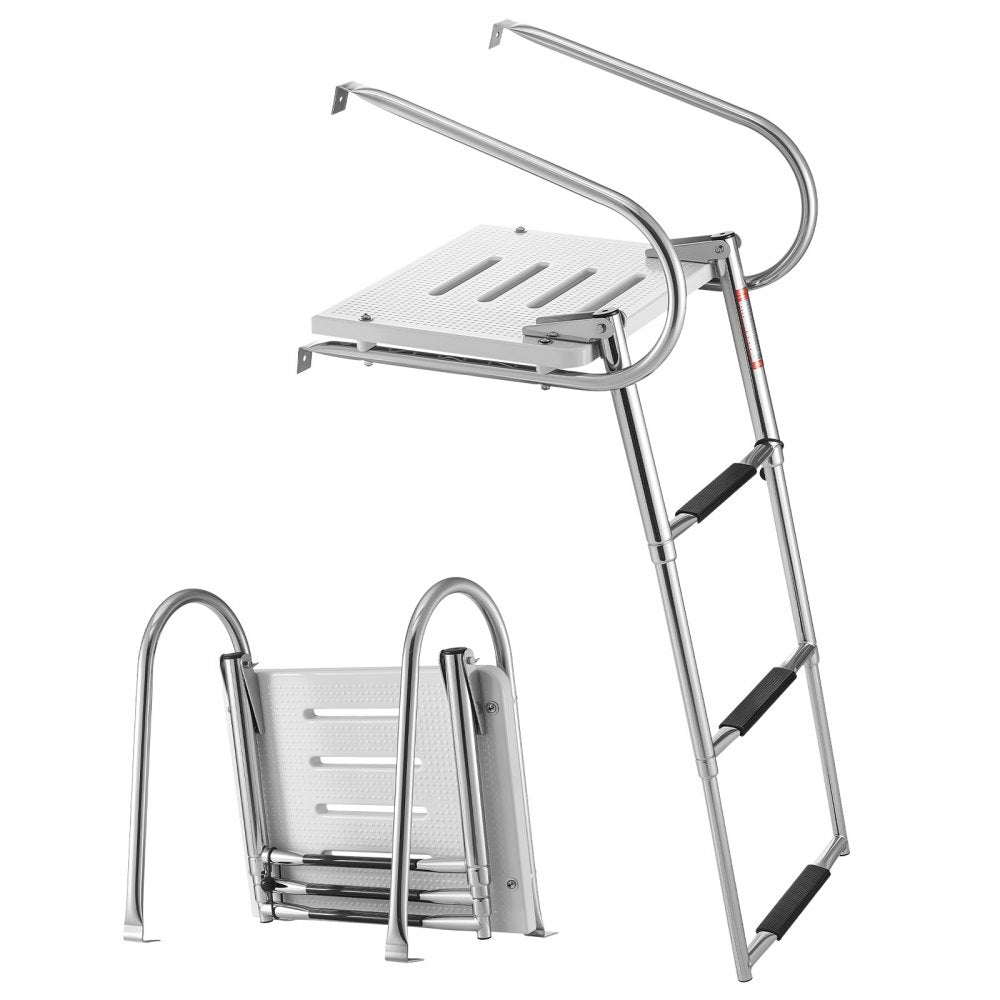 VEVOR Boat Ladder, 3 Steps, Stainless Steel Telescoping Folding Swim Deck Ladder for Rear Entry Inboard, 400 lbs