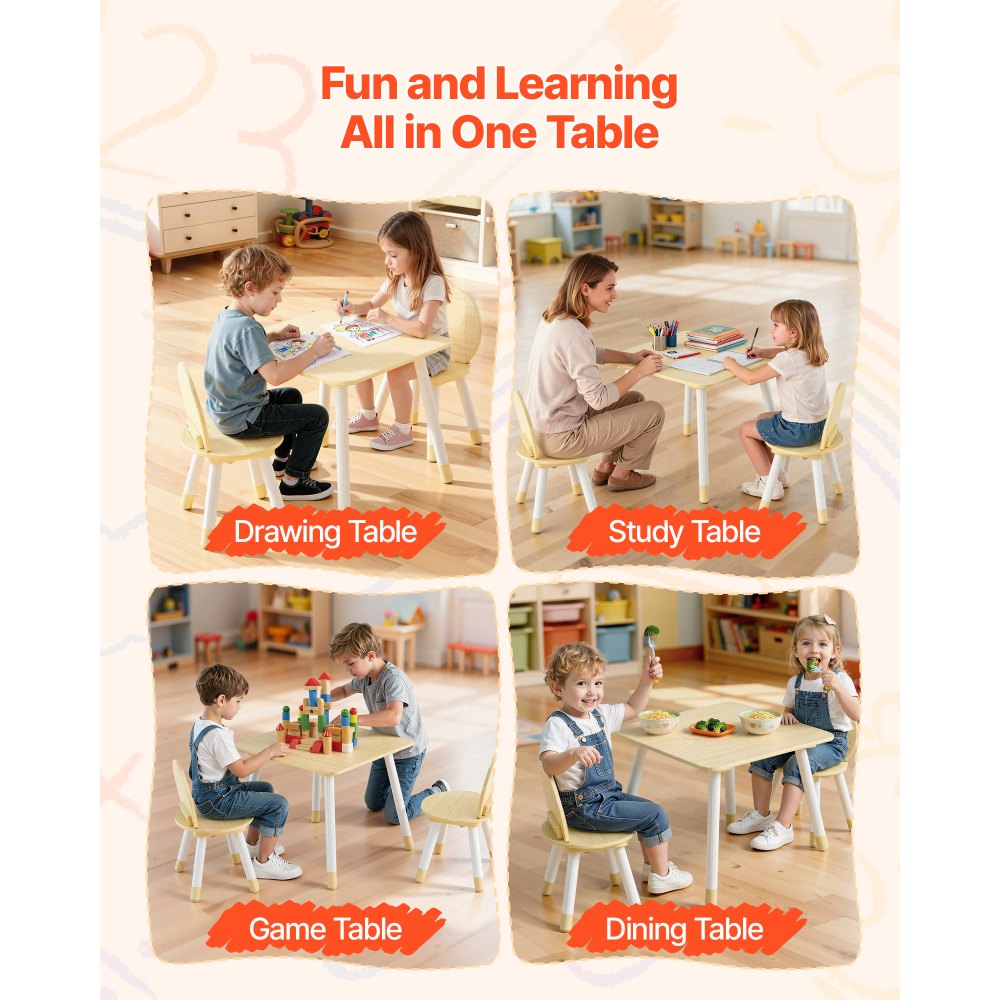 VEVOR Kids Table and 2 Chairs Set, Toddler Table and Chair Set with Rounded Edge Design & Graffiti Desktop, Wooden Desk