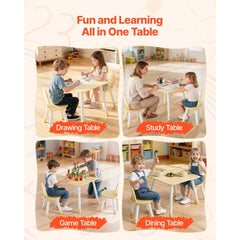 VEVOR Kids Table and 2 Chairs Set, Toddler Table and Chair Set with Rounded Edge Design & Graffiti Desktop, Wooden Desk