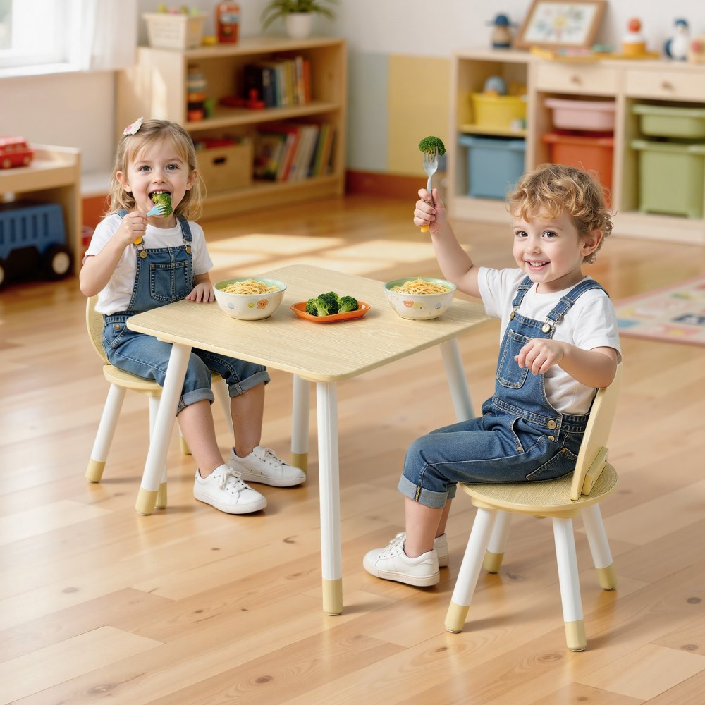VEVOR Kids Table and 2 Chairs Set, Toddler Table and Chair Set with Rounded Edge Design & Graffiti Desktop, Wooden Desk