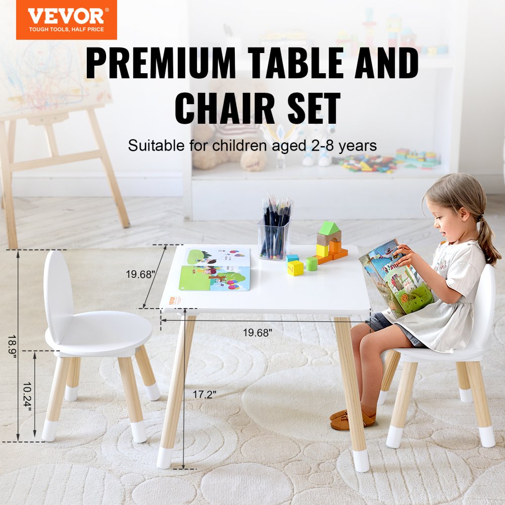 VEVOR Kids Table and 2 Chairs Set, Toddler Table and Chair Set, Children Multi-Activity Table for Art, Craft, Reading
