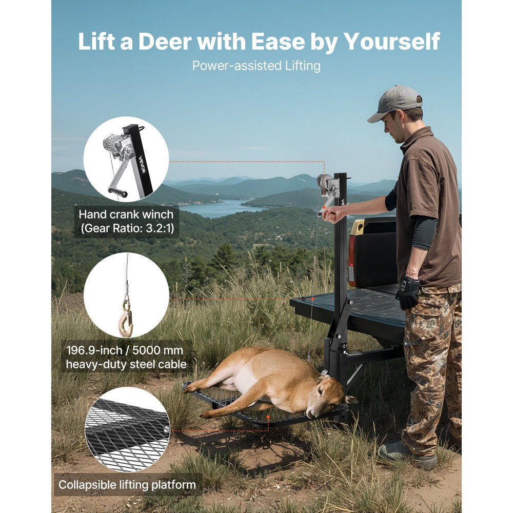 VEVOR Hitch Deer Hoist with Lifting System Platform, 300 lbs Load Capacity, Game Hoist Winch Lift with 2-inch Receiver