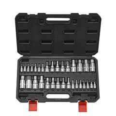 VEVOR Hex Bit Socket Set, 32-Piece, S2 Alloy Steel and Cr-V Steel, Standard SAE and Metric, 1/4 in, 3/8 in, and 1/2 in