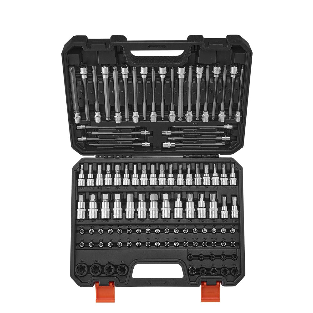 VEVOR Bit Socket Set, 107-Piece SAE and Metric, Hex/Torx/External Torx/Tamper-Proof/Extra Long, S2 Alloy Steel and Cr-V