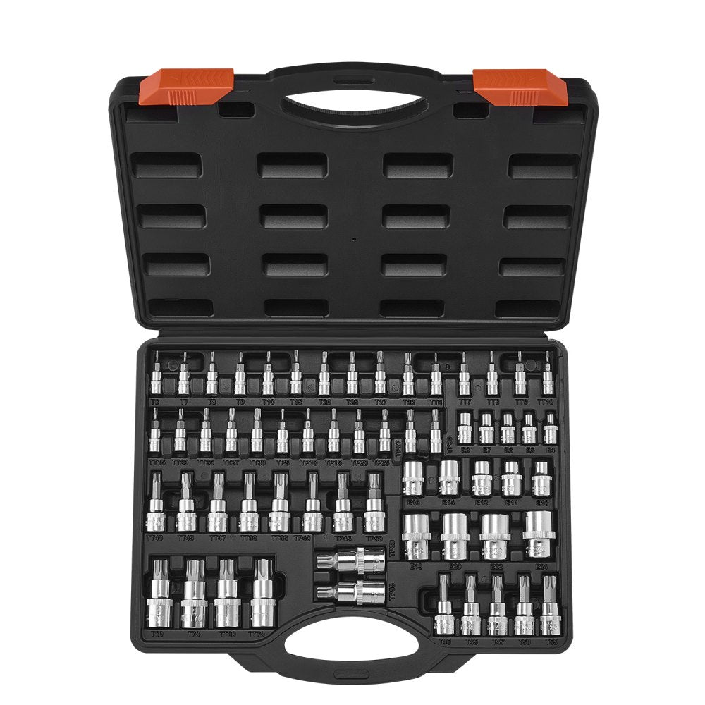VEVOR Torx Bit Socket and External Torx Socket Set, 60-Piece T6-T70, TT6-TT70, TP8-TP60, E4-E24, S2 Alloy Steel and