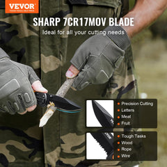 VEVOR Folding Pocket Knife, 3 in/7.6 cm 7Cr17Mov Blade, Aluminum Handle Small EDC Knife with Pocket Clip, Sharp Camping