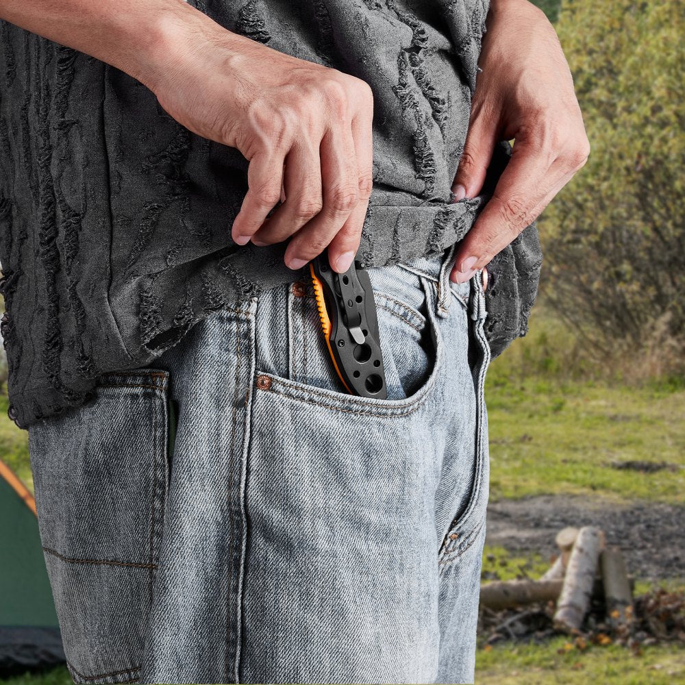 VEVOR Folding Pocket Knife, 3 in/7.6 cm 7Cr17Mov Blade, Aluminum Handle Small EDC Knife with Pocket Clip, Sharp Camping