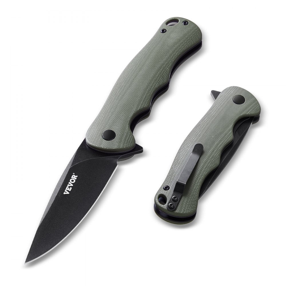 VEVOR Folding Pocket Knife, 3.5 in/8.8 cm D2 Steel Blade, G10 Handle Small EDC Knife with Pocket Clip, Sharp Camping