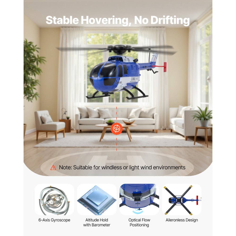 VEVOR RC Helicopter, 2.4GHz 4-Propeller Remote Control Helicopter with 6-Axis Gyro, 4-Channel RC Airplane for Beginner