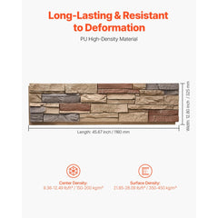 VEVOR Faux Stacked Stone Panel, 45.6 x 12.8 in Artificial Stone Wall Panels, High-Density PU Stones Siding Panel, Easy