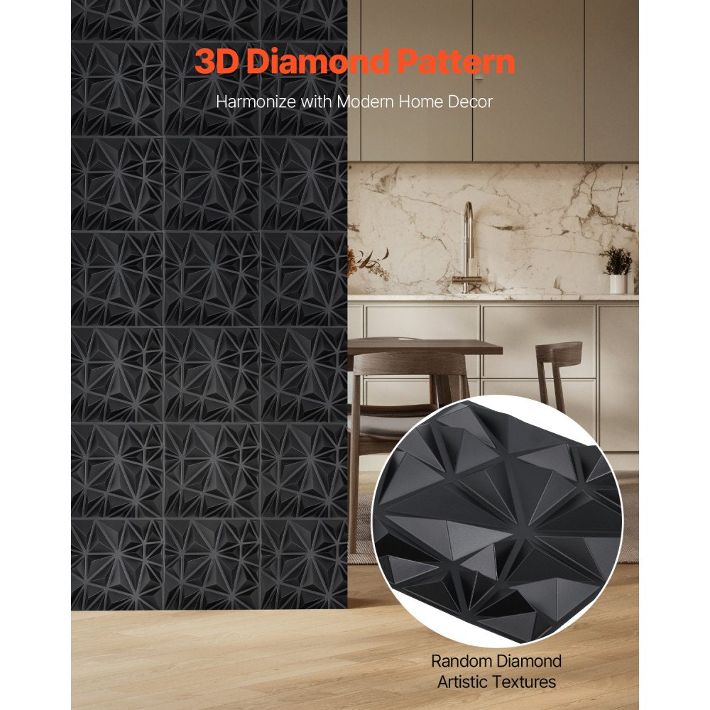 VEVOR 3D Wall Panels, 33-Pack 11.81 x 11.81 in PVC Modern Art Minimalist Diamond Tiles, 32 Sq.Ft Coverage Accent Wall