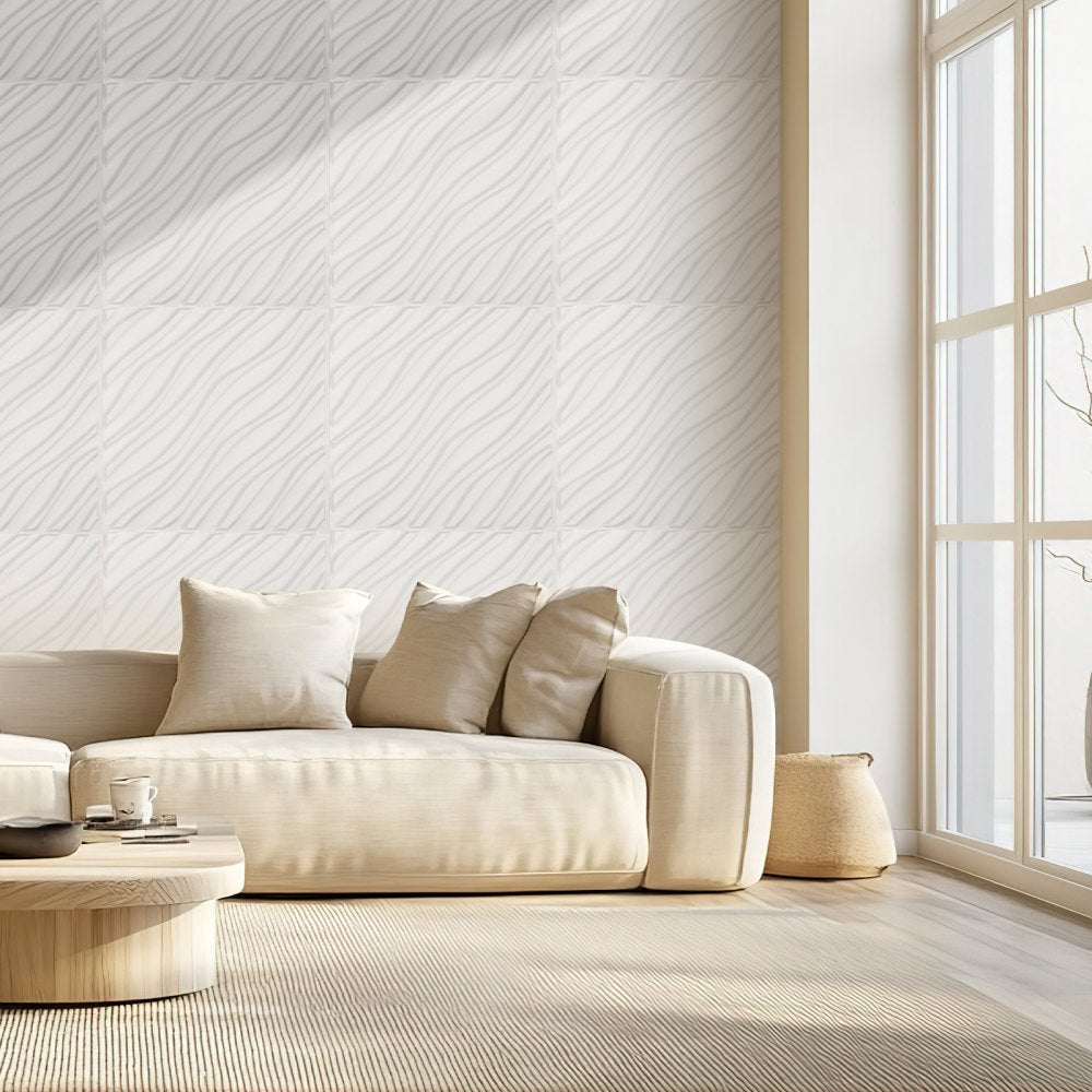 VEVOR 3D Wall Panels, 12-Pack 19.7 x 19.7 in PVC Modern Art Minimalist Wave Tiles, 32 Sq.Ft Coverage Accent Wall Panel