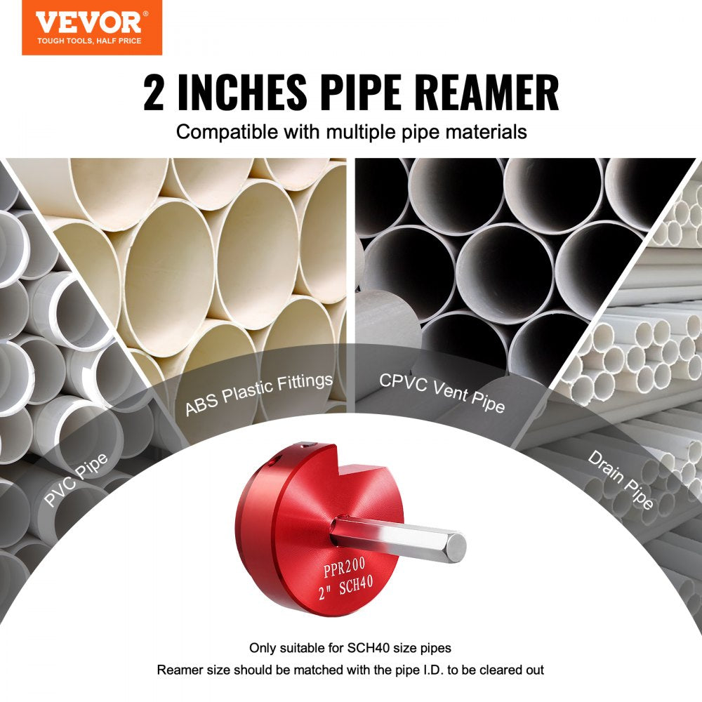 VEVOR 2 In PVC Pipe Reamer, Aluminum Alloy, PVC Pipe Fitting Saver, for Use with SCH 40 ABS, PVC, CPVC Pipes, Clean