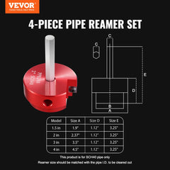 VEVOR 4Pcs PVC Pipe Reamer Kit, Plastic Pipe Fitting Socket Saver Tool Kit, Includes 1-1/2", 2", 3", 4", for PVC, CPVC