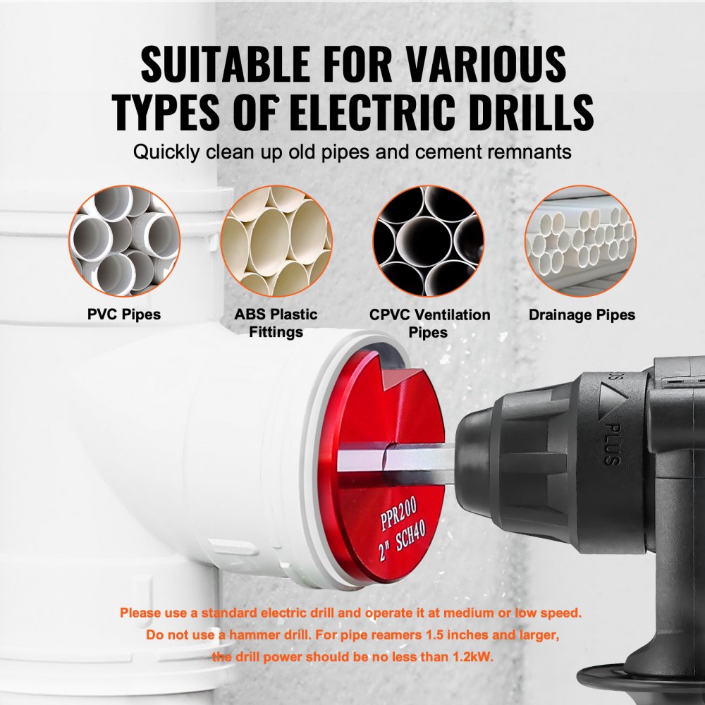 VEVOR 4Pcs PVC Pipe Reamer Kit, Plastic Pipe Fitting Socket Saver Tool Kit, Includes 1-1/2", 2", 3", 4", for PVC, CPVC