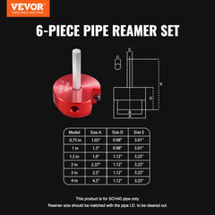VEVOR 6Pcs PVC Pipe Reamer Kit, Plastic Pipe Fitting Socket Saver Kit, Includes 3/4", 1", 1-1/2", 2", 3", 4'', for PVC