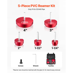 VEVOR PVC Pipe Reamer Kit, 5-Piece, PVC Fitting Socket Saver, Includes 1-1/4", 1-1/2", 2", 3", 4", Compatible with