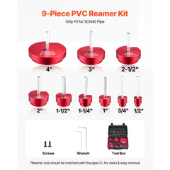 VEVOR PVC Pipe Reamer Kit, 9-Piece, PVC Fitting Socket Saver, Includes 1/2", 3/4", 1", 1-1/4", 1-1/2", 2", 2-1/2", 3"