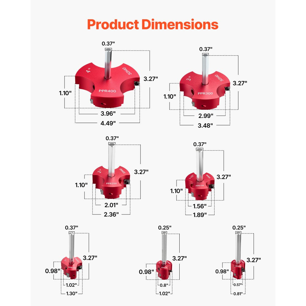 VEVOR PVC Pipe Reamer Kit, 7-Piece, 3 Blades PVC Fitting Socket Saver, Includes 1/2", 3/4", 1", 1-1/2", 2", 3", 4"