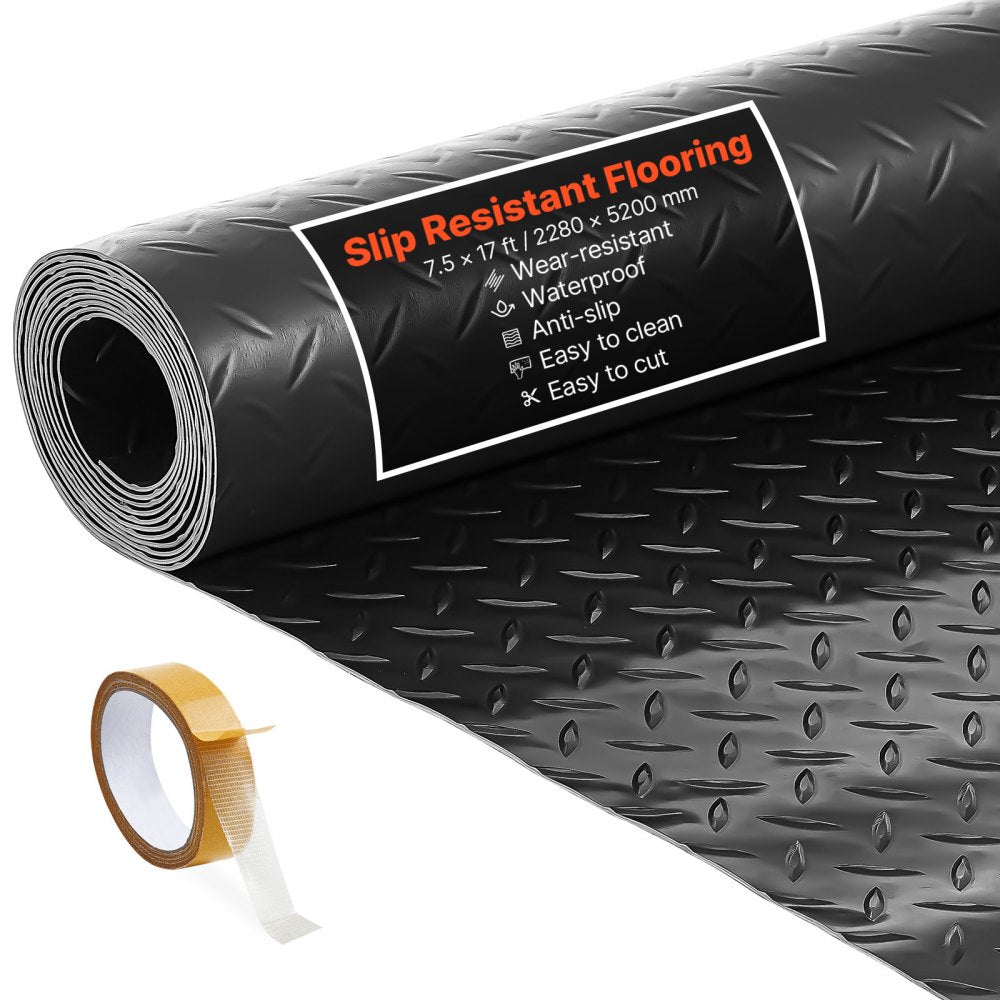 VEVOR Garage Floor Roll, 7.5 x 17 ft Garage Flooring Mat, 2.2 mm Thickened PVC Diamond Plate Floor Protector Mat with
