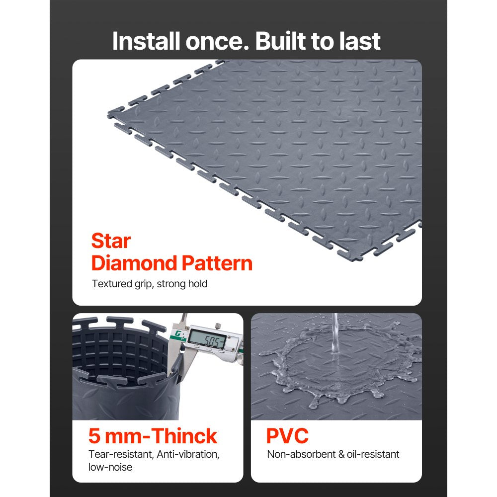 VEVOR Garage Floor Tiles Interlocking, 16 Pack 20.2 x 20.2 x 0.2 in Interlocking Modular Garage Flooring Tiles, Diamond