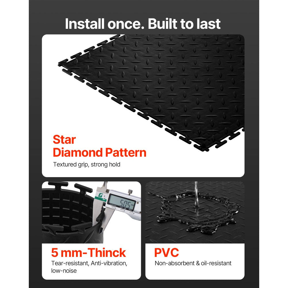 VEVOR Garage Floor Tiles Interlocking, 16 Pack 20.2 x 20.2 x 0.2 in Interlocking Modular Garage Flooring Tiles, Diamond