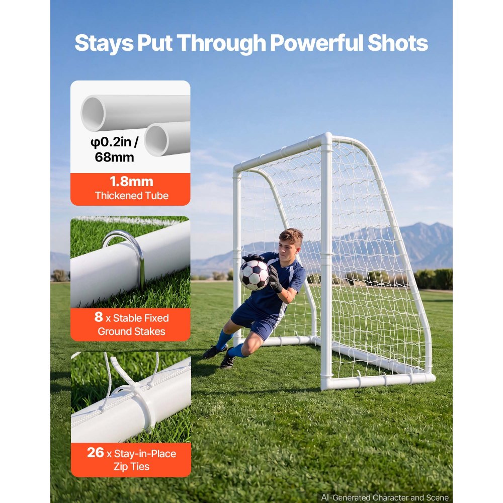 VEVOR Soccer Goal 8 x 6 FT PVC Soccer Goal for Backyard with PE Net, Portable Weatherproof Set, with High-Strength PE