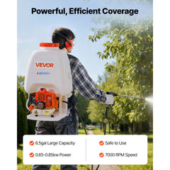VEVOR Gas Powered Backpack Sprayer, 26.5CC 0.9HP Engine, Garden Sprayer with 6.5 Gallon Tank, Large Area Coverage, Lawn