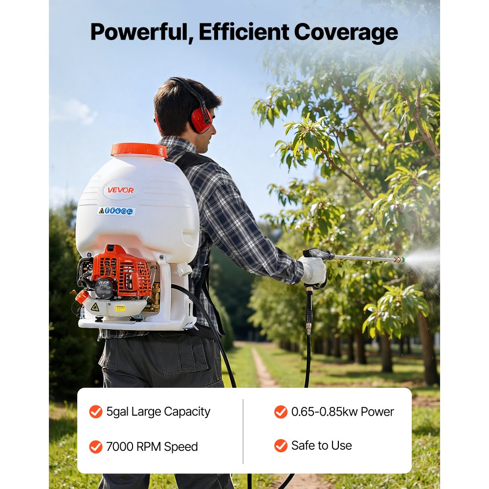 VEVOR Gas Powered Backpack Sprayer, 26.5CC 0.9HP Engine, Garden Sprayer with 5 Gallon Tank, Large Area Coverage, Lawn